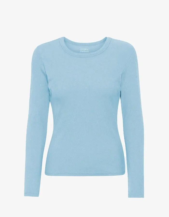Women Women Organic Rib LS TShirt Seaside Blue Colorful Standard Long Sleeve Tops