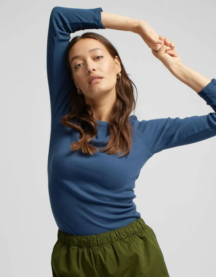 Women Women Organic Rib LS TShirt Seaside Blue Colorful Standard Long Sleeve Tops