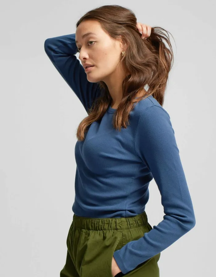 Women Women Organic Rib LS TShirt Seaside Blue Colorful Standard Long Sleeve Tops