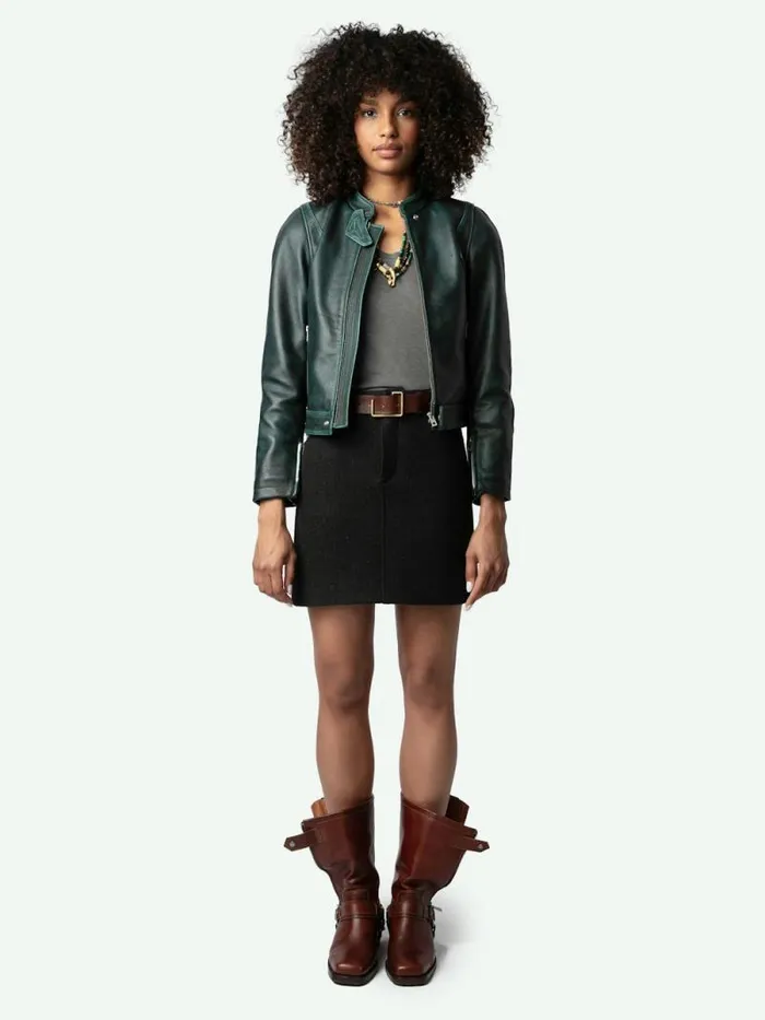 Women Zadig and Voltaire Jackets and Coats Loupa Leather Jacket Peaks