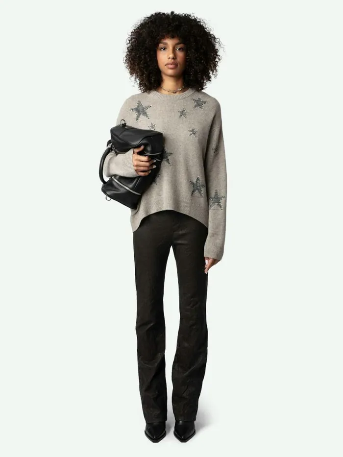 Women Zadig and Voltaire Sweaters and Cardigans Markus Stars Cashmere Sweater Latte