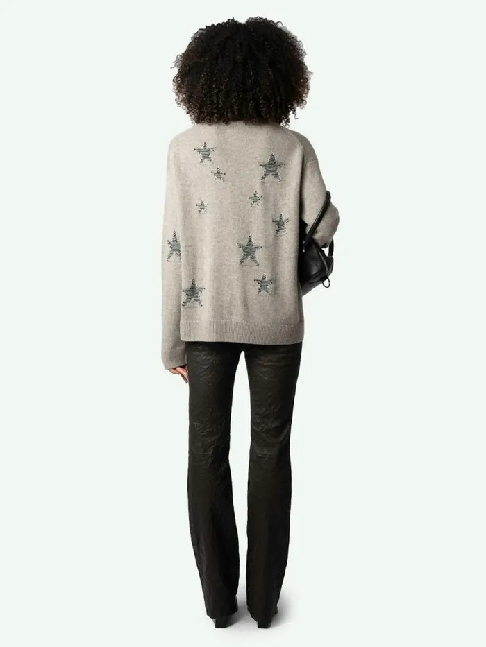 Women Zadig and Voltaire Sweaters and Cardigans Markus Stars Cashmere Sweater Latte Women Zadig and Voltaire Sweaters and Cardigans Markus Stars Cashmere Sweater Latte