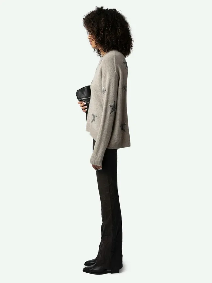 Women Zadig and Voltaire Sweaters and Cardigans Markus Stars Cashmere Sweater Latte Women Zadig and Voltaire Sweaters and Cardigans Markus Stars Cashmere Sweater Latte