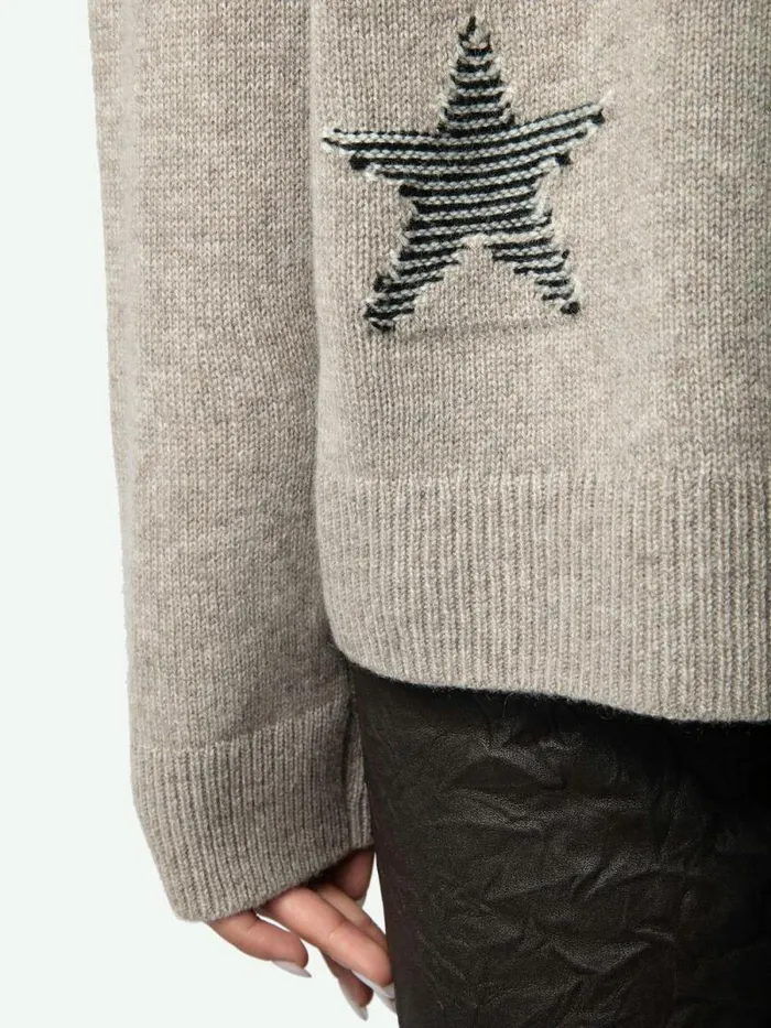 Women Zadig and Voltaire Sweaters and Cardigans Markus Stars Cashmere Sweater Latte Women Zadig and Voltaire Sweaters and Cardigans Markus Stars Cashmere Sweater Latte