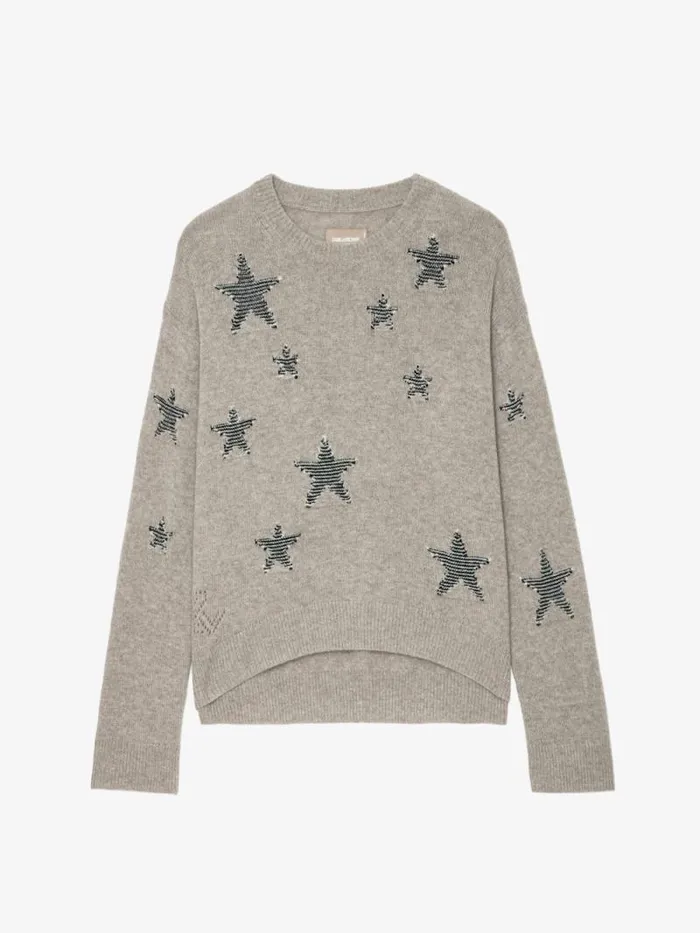 Women Zadig and Voltaire Sweaters and Cardigans Markus Stars Cashmere Sweater Latte Women Zadig and Voltaire Sweaters and Cardigans Markus Stars Cashmere Sweater Latte