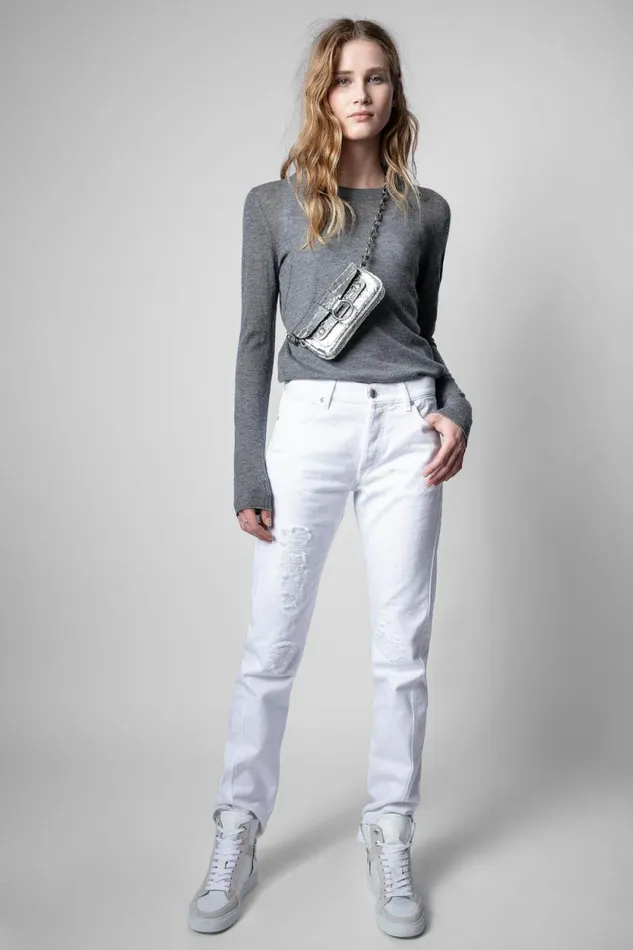 Women Zadig and Voltaire Sweaters and Cardigans Miss Arrow Cashmere Sweater Mottled Gray Women Zadig and Voltaire Sweaters and Cardigans Miss Arrow Cashmere Sweater Mottled Gray