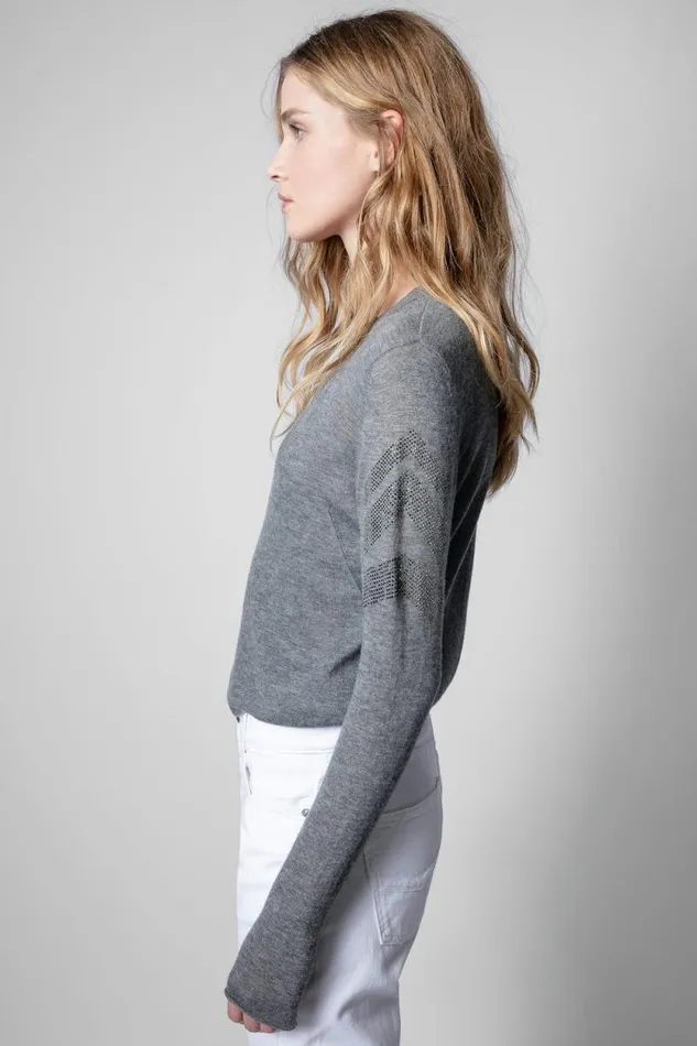 Women Zadig and Voltaire Sweaters and Cardigans Miss Arrow Cashmere Sweater Mottled Gray Women Zadig and Voltaire Sweaters and Cardigans Miss Arrow Cashmere Sweater Mottled Gray