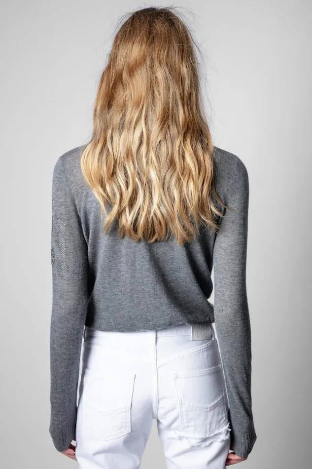 Women Zadig and Voltaire Sweaters and Cardigans Miss Arrow Cashmere Sweater Mottled Gray Women Zadig and Voltaire Sweaters and Cardigans Miss Arrow Cashmere Sweater Mottled Gray
