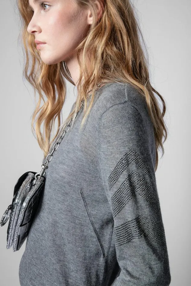 Women Zadig and Voltaire Sweaters and Cardigans Miss Arrow Cashmere Sweater Mottled Gray Women Zadig and Voltaire Sweaters and Cardigans Miss Arrow Cashmere Sweater Mottled Gray