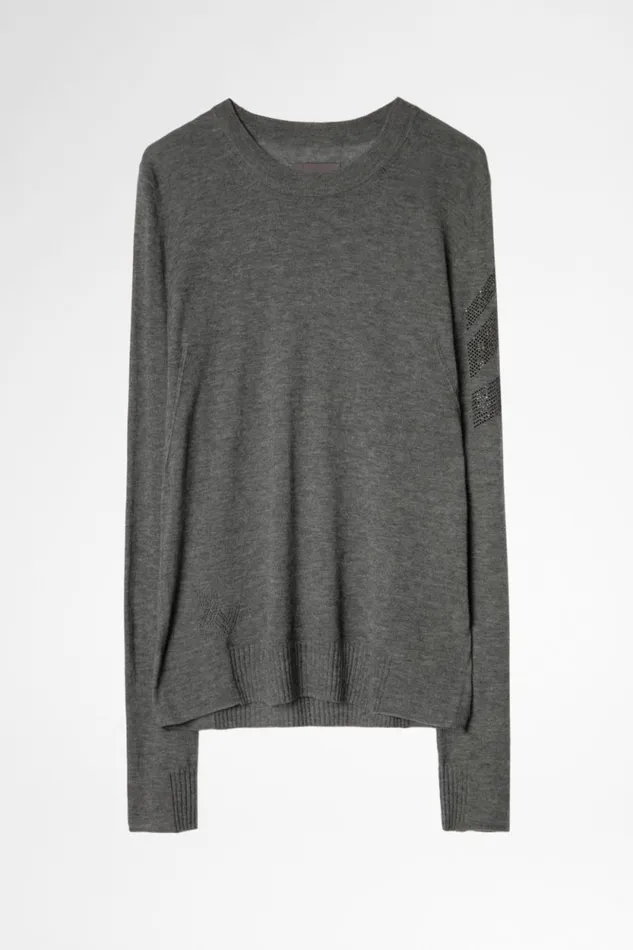 Women Zadig and Voltaire Sweaters and Cardigans Miss Arrow Cashmere Sweater Mottled Gray Women Zadig and Voltaire Sweaters and Cardigans Miss Arrow Cashmere Sweater Mottled Gray