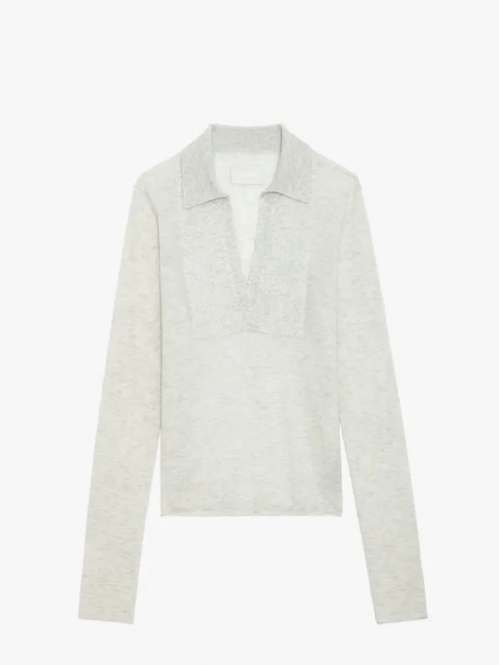 Women Zadig and Voltaire Sweaters and Cardigans Sally Diamante Cashmere Sweater Neige Women Zadig and Voltaire Sweaters and Cardigans Sally Diamante Cashmere Sweater Neige