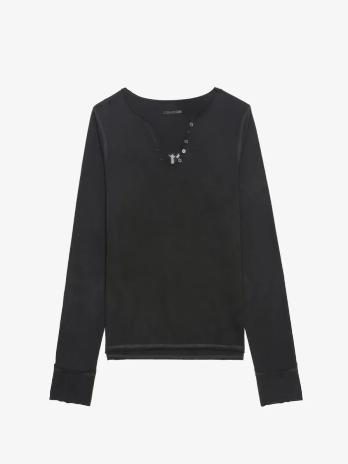Women Zadig and Voltaire TShirts Henley Fishnet Tshirt Carbone Women Zadig and Voltaire TShirts Henley Fishnet Tshirt Carbone
