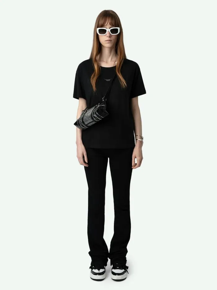 Women Zadig and Voltaire TShirts Marta Diamante Wings Tshirt Black
