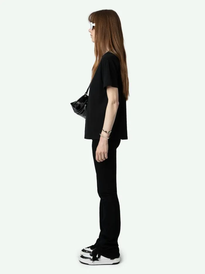 Women Zadig and Voltaire TShirts Marta Diamante Wings Tshirt Black