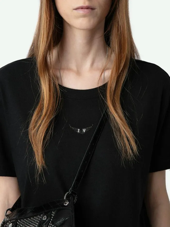 Women Zadig and Voltaire TShirts Marta Diamante Wings Tshirt Black