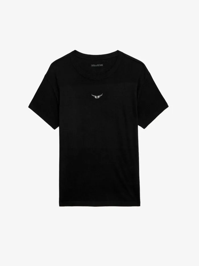 Women Zadig and Voltaire TShirts Marta Diamante Wings Tshirt Black