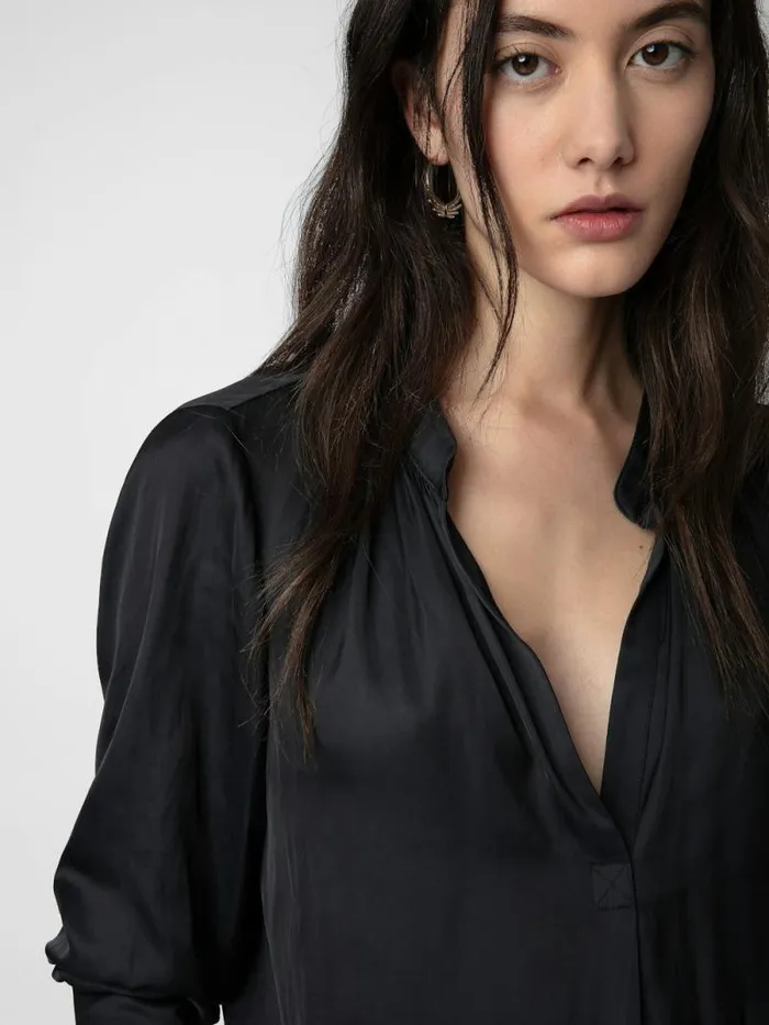 Women Zadig and Voltaire Tops and Shirts Tink Satin Blouse Black Women Zadig and Voltaire Tops and Shirts Tink Satin Blouse Black
