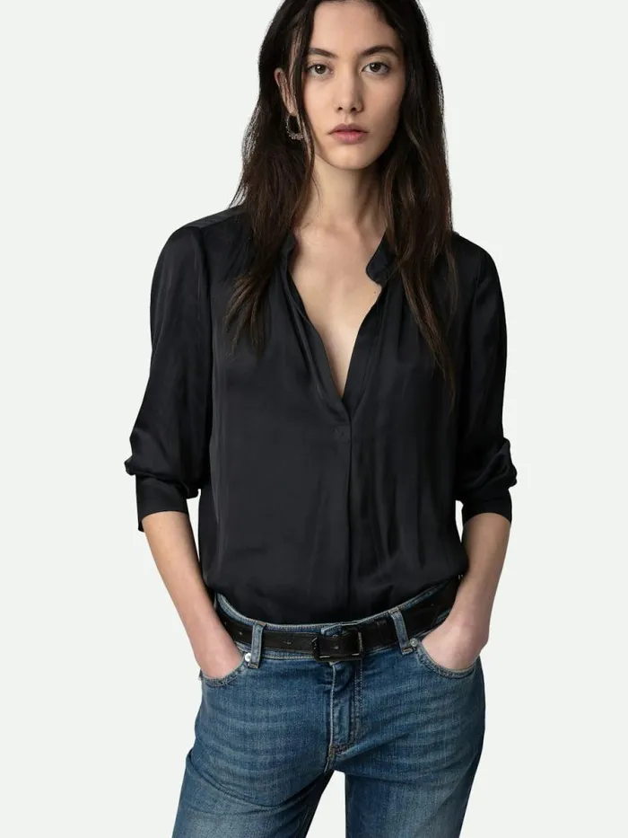 Women Zadig and Voltaire Tops and Shirts Tink Satin Blouse Black Women Zadig and Voltaire Tops and Shirts Tink Satin Blouse Black