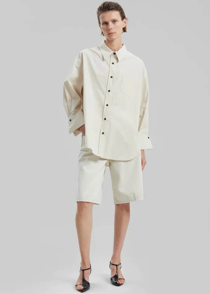 Women Zuri Boxy Button Up Shirt 8211 Cream The Frankie Shop Tops