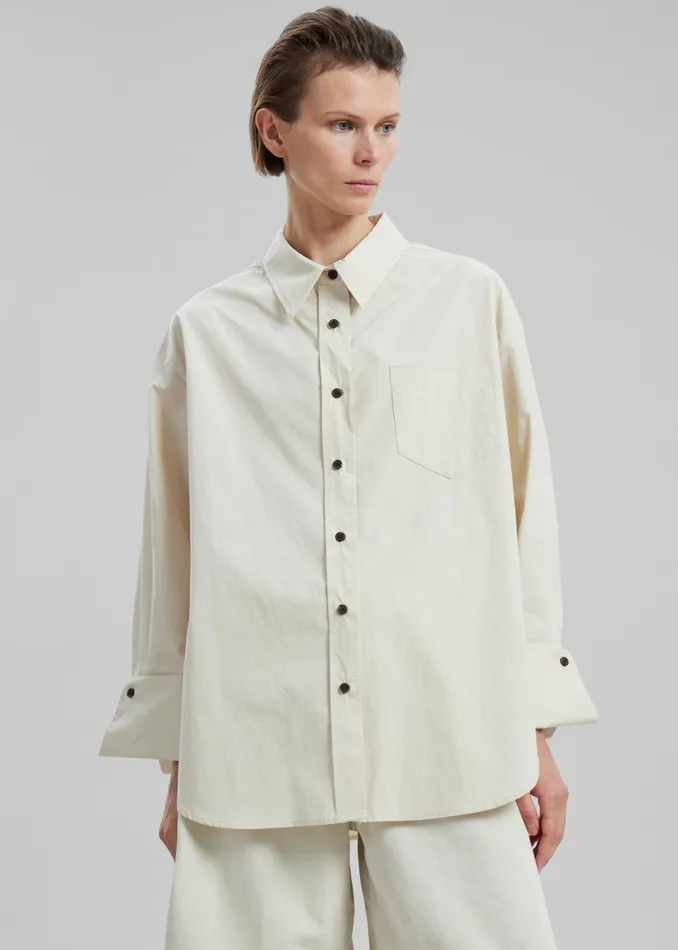 Women Zuri Boxy Button Up Shirt 8211 Cream The Frankie Shop Tops