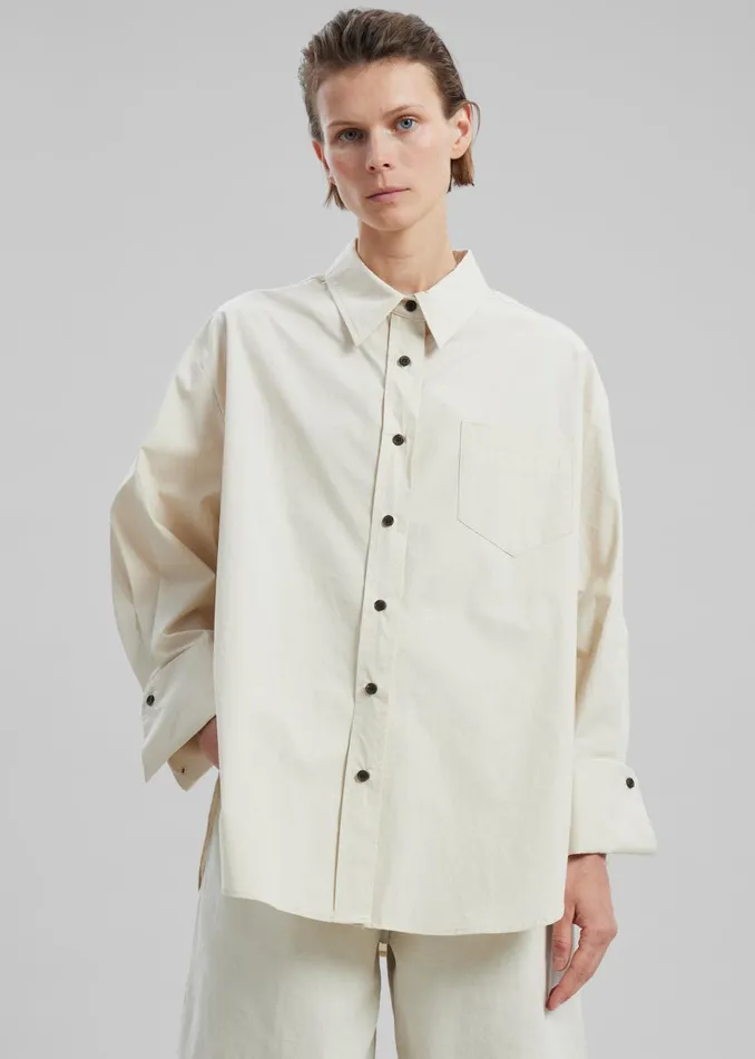 Women Zuri Boxy Button Up Shirt 8211 Cream The Frankie Shop Tops