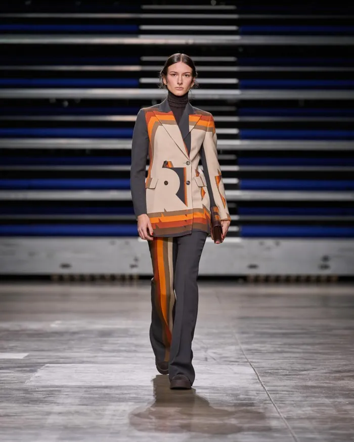 Wool DoubleFace Bootcut Pants With Superimposed Letters Print Multicolor Women Akris Pants