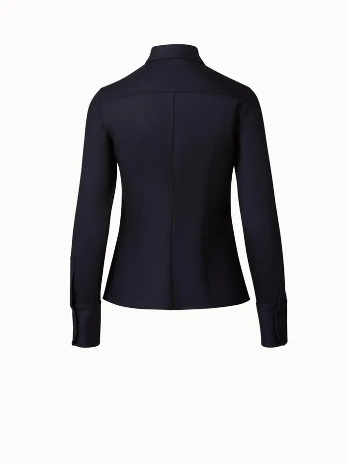 Wool Stretch Flannel Blouse Navy Women Akris Blouses