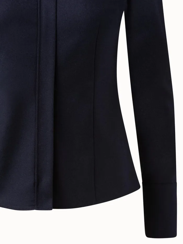 Wool Stretch Flannel Blouse Navy Women Akris Blouses
