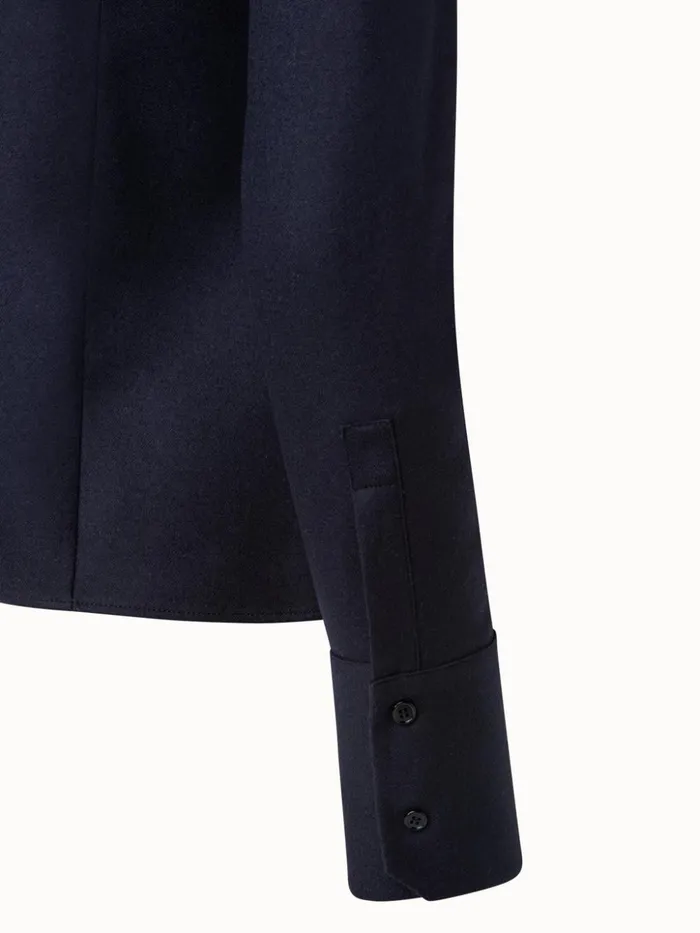 Wool Stretch Flannel Blouse Navy Women Akris Blouses