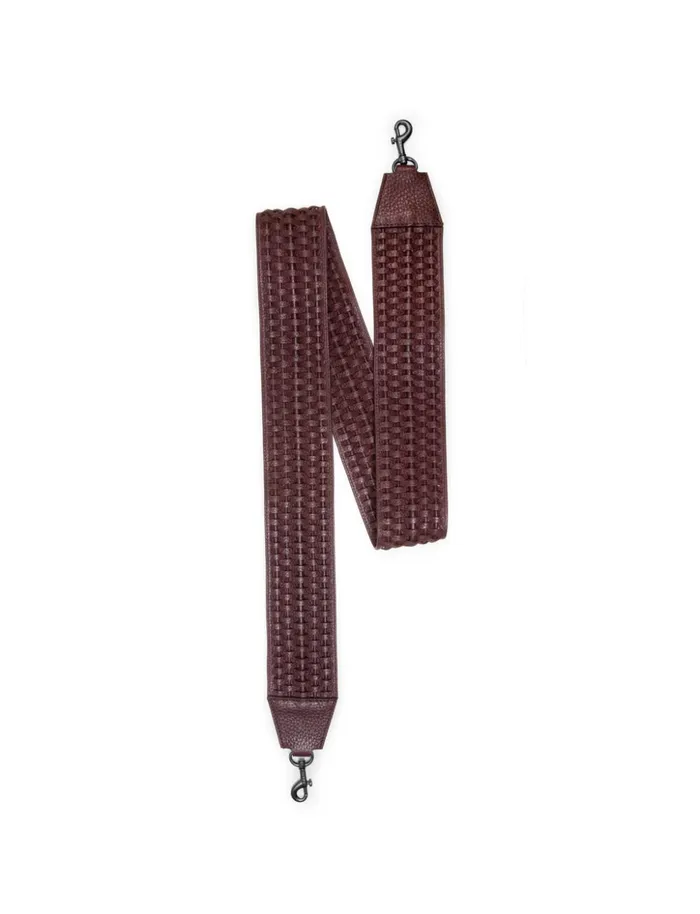 Woven Leather Crossbody Strap Burgundy Women Akris Shoulder Straps