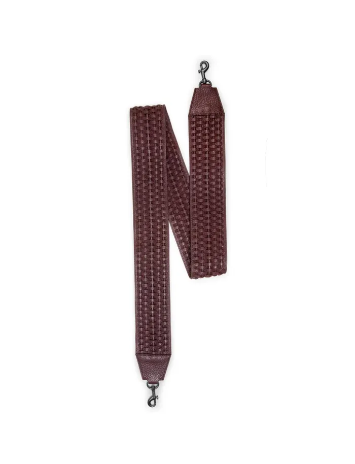 Woven Leather Crossbody Strap Burgundy Women Akris Shoulder Straps
