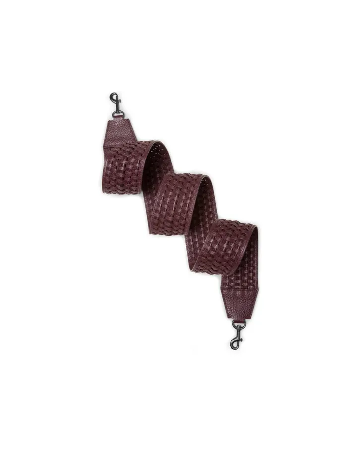 Woven Leather Crossbody Strap Burgundy Women Akris Shoulder Straps