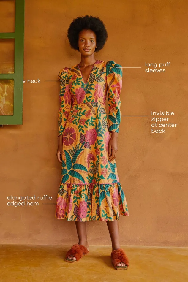 Yellow Flowerdoscopic Midi Dress Women Farm Rio Midi Dresses