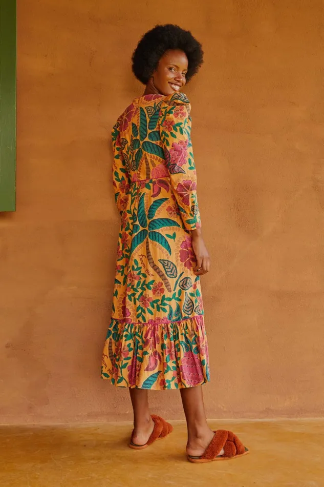 Yellow Flowerdoscopic Midi Dress Women Farm Rio Midi Dresses